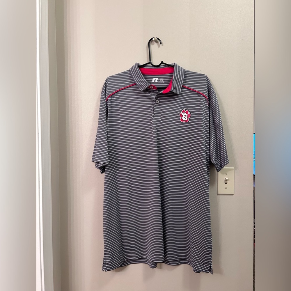South Dakota Coyotes Gray and White Striped Polo